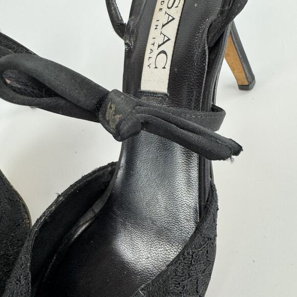Isaac Mizrahi Black Lace Heels Sling Back Pointed Toe Women's Size 10 B Flat bow - Picture 8 of 12